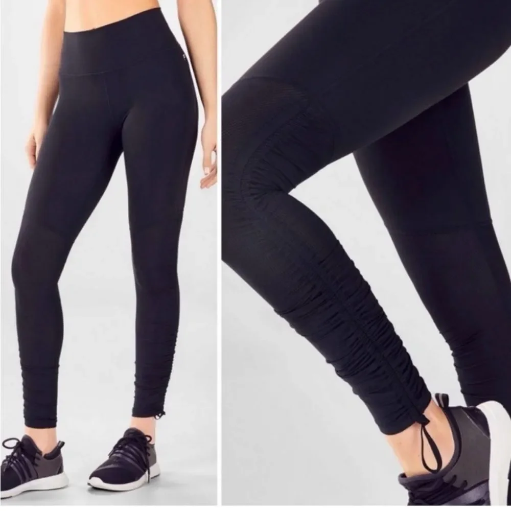Fabletics High-Waist Charcoal Ruched Leggings Large
